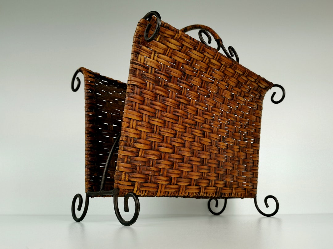 French Vintage Magazine Rack / Mid Century Journal Basket / Hollywood ...