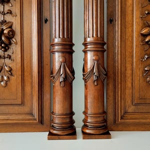 Antique French Hand Carved Walnut Door Panel with columns : Architectural Salvage 1 of 2