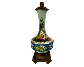 Antique Table Lamp Hand Painted Porcelain Lamp Vintage Light 19th / Hollywood Regency Bedside Stand