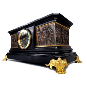 Ferdinand Barbedienne 19th Century French Mantel Clock Bronze Marble Figural Hollywood Regency Antique Clock Best Gift Style Gothic Medieval