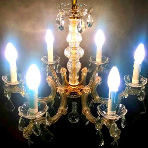French Antique Chandelier Crystal Glass Style Maria Theresa 6 Light Vintage Ceiling Pendant Light Hollywood Regency Mid Century 6 Arm Paris