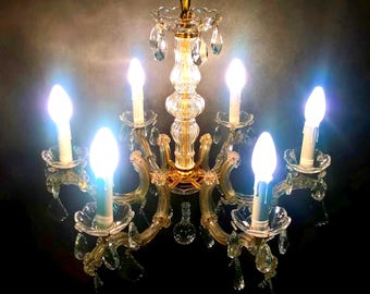 Vintage French Crystal Chandelier: Maria Theresa Style, 6-Light Old Money lighting
