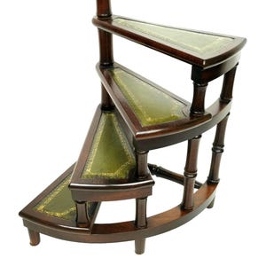Antique English Library Stairs with Leather , Vintage Bookcase Ladder , English Furniture