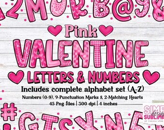 Pink Valentine Letters & Numbers Png Alphabet Set | Sublimation | DTF | Png