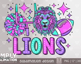 Mascotte de Lions colorés PNG : esprit d'équipe de football (Sublimation, DTF, HTV)