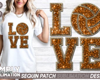 Orange Sequin Love Volleyball Patch: Sublimation Design (PNG)