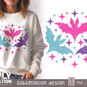 Colorful Glitter Bats Digital Design for Tshirts and Mugs | Spooky Design | Halloween Sublimation Design | Png