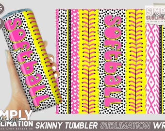Softball Tumbler Wrap: Pink, Yellow & White Laces (PNG)