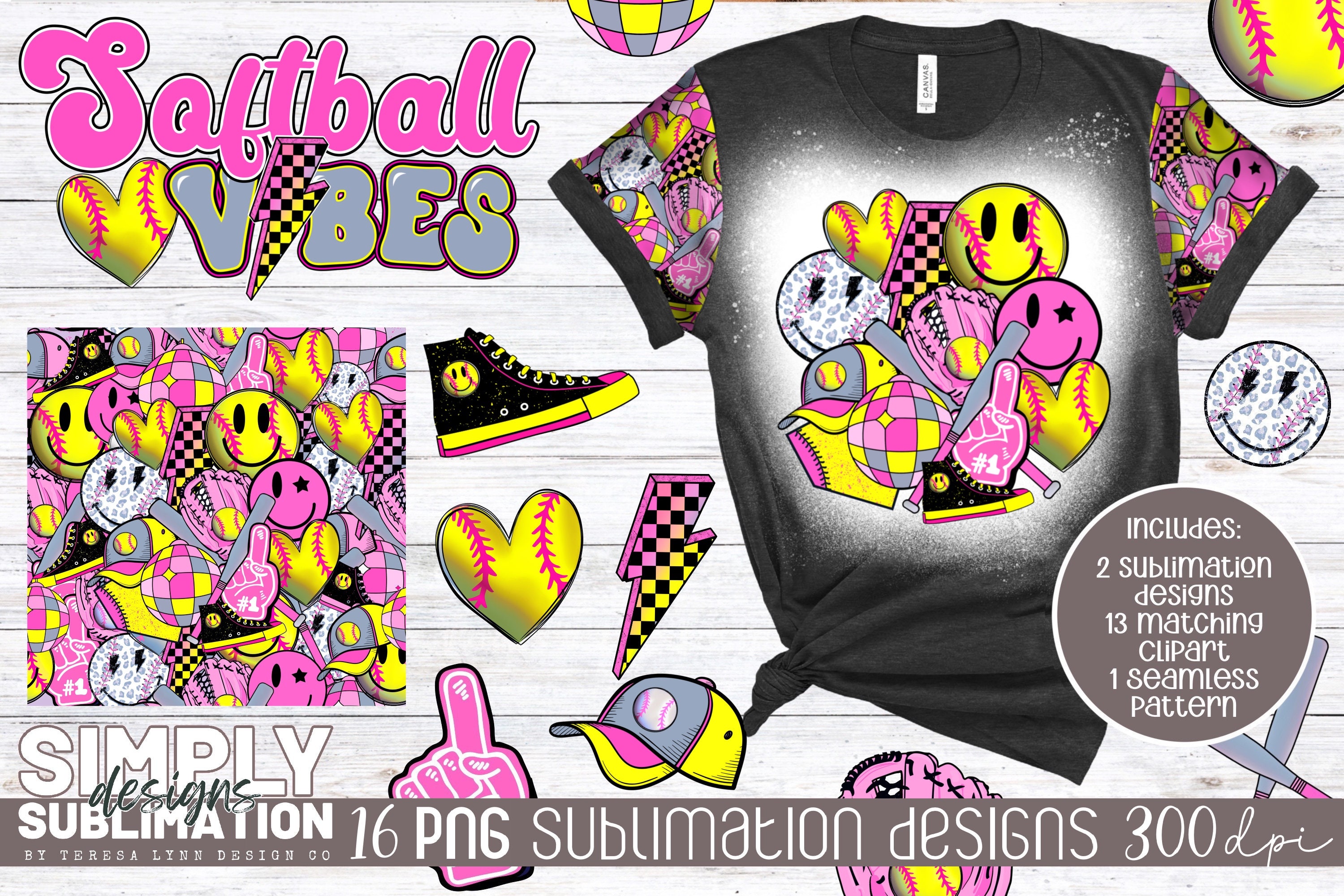 Retro Softball Vibes PNG Bundle: Pink & Neon Sublimation Designs