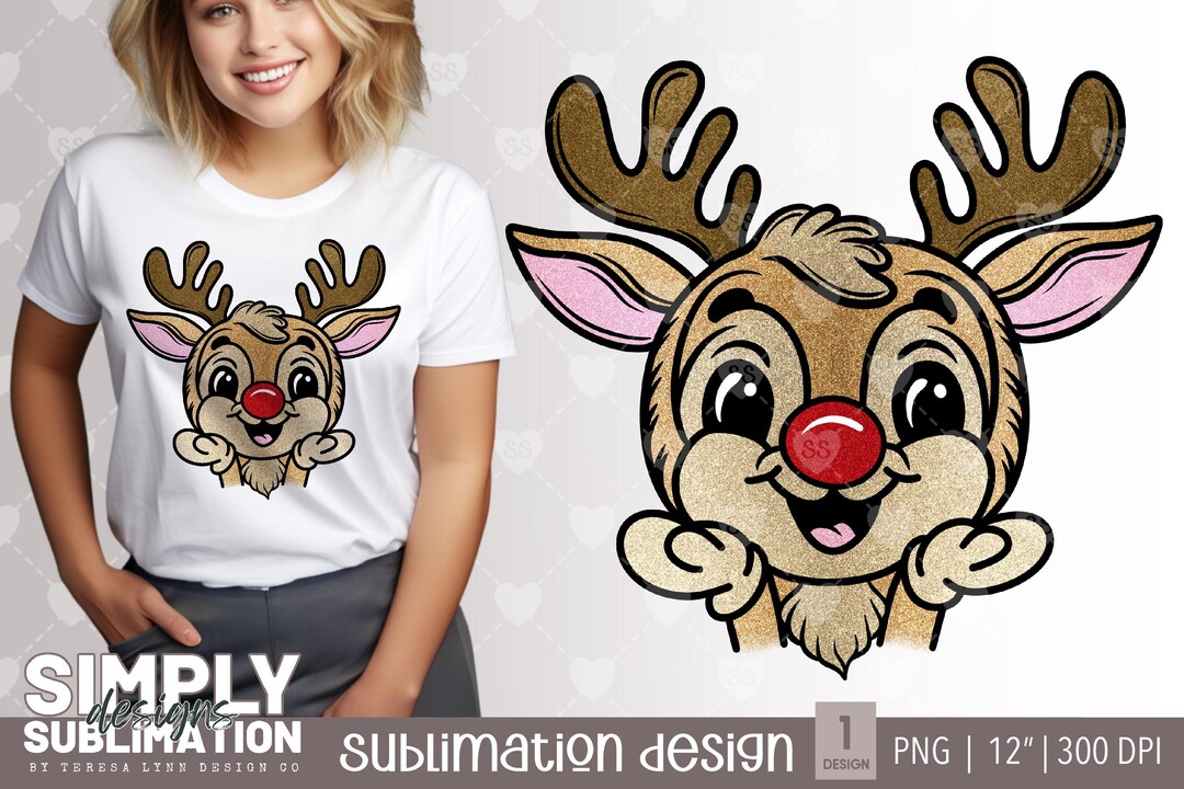 Rudolph Reindeer Glitter Christmas Design: Sublimation PNG (digital ...