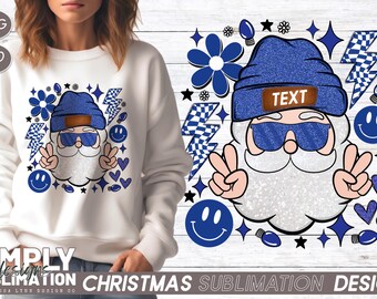 Père Noël groovy bleu : design de t-shirt de Noël rétro (PNG)