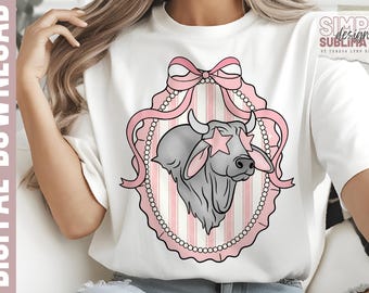 Brahmas Mascot PNG: Pink Vintage Frame, Sublimation Design