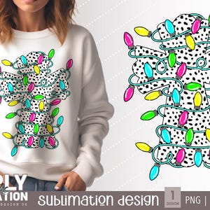Świąteczny krzyż z kropkami i lampkami świątecznymi | Projekt świąteczny | Projekt koszulki | Projekt sublimacji PNG