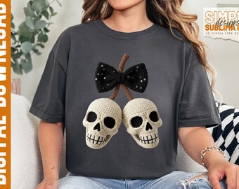 Realistic 3D Crochet Cherry Skulls Design, Halloween Sublimation and Dtf Png Design: (Digital Download)