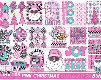 Retro Pink Christmas Clipart Bundle | Sublimation, DTF, HTV (png, svg)