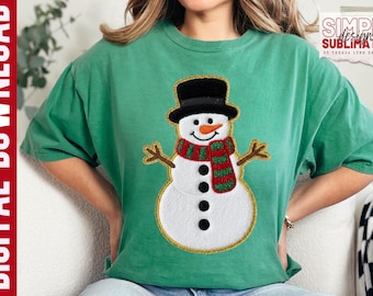 Faux Chenille embroidered Patch Snowman Christmas Design: Sublimation, Dtf PNG (Digital Download)
