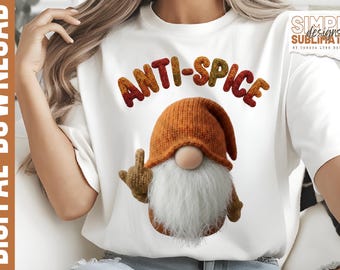 Faux Knitted Yarn Anti-Spice Gnome PNG: Halloween Sublimation Design (Digital Download)