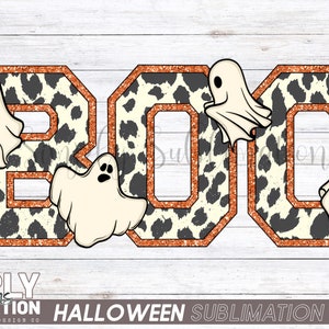 Boo! Halloween Ghost Varsity Block Letters Sublimation Design