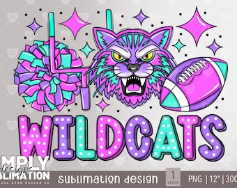 Wildcats Football Mascot: Colorful Team Spirit PNG (Sublimation, DTF, HTV)