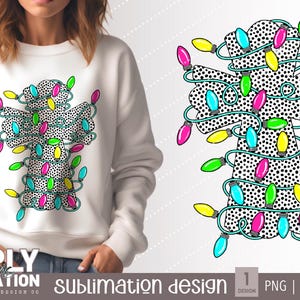 Krzyż Bożonarodzeniowy z lampkami bożonarodzeniowymi | Projekt Bożonarodzeniowy | Projekt Koszulki | Projekt Sublimacji PNG