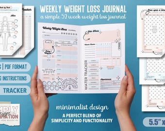 Simple Weight Loss Journal | Journey to Happiness | Printable | PDF | Digital Download | GLP1 Tracker | US Half Page