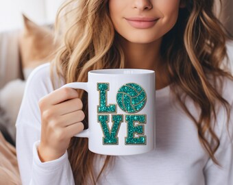 Turquoise Sequin Love Volleyball Design: Sublimation, DTF, HTV (PNG)