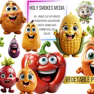Cartoon VEGETABLE PACK! Clipart Bundle of 80+ - Transparentne tło - Pobieranie cyfrowe - Grafiki PNG - Bezpłatne wykorzystanie komercyjne