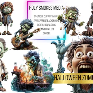Cartoon HALLOWEEN ZOMBIES Pack #1! - Clipart Bundle - Transparent Background - Digital Download - PNG Graphics - Commercial Use