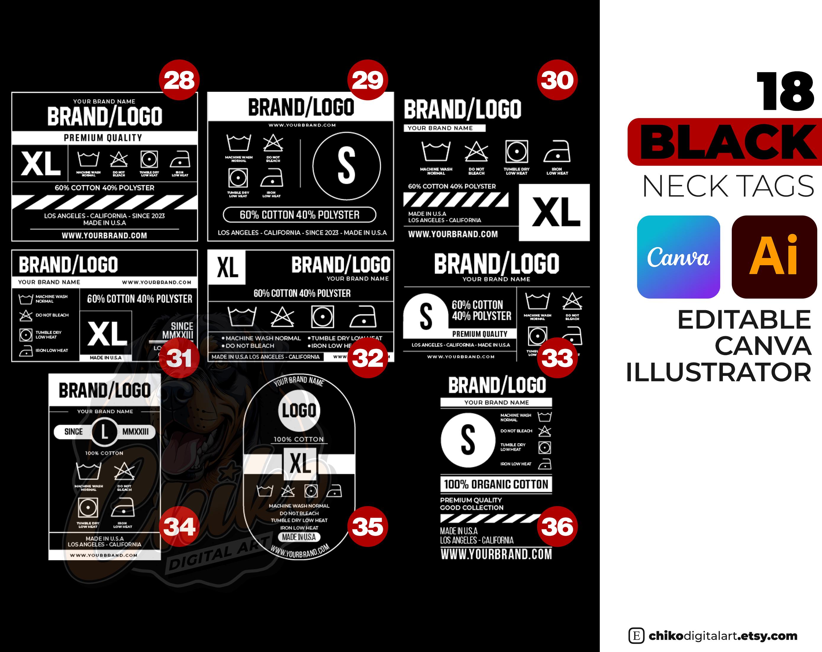 36 Editable Clothing Neck Tag Bundle (standard 1) | T-shirt Label ...