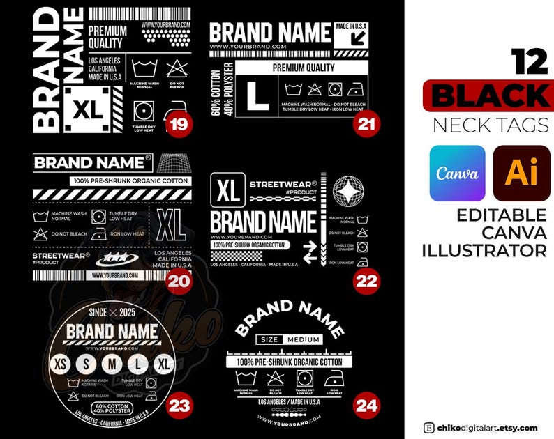 24 Editable Clothing Neck Tag Bundle (futuristic Urban 1) | T-shirt ...