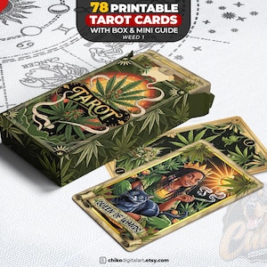 78 Printable Tarot Cards With Box & Mini Guide Design | Cannabis Tarot Deck Weed 1 PNG | Editable Box PSD + PDF | Instant Digital Download