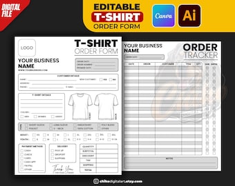 Editable T-Shirt Order Form | Order Tracker | Canva + Illustrator AI | Small Business Templates