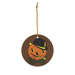 Adorno de cerámica con diseño vintage de espantapájaros de Halloween, redondo