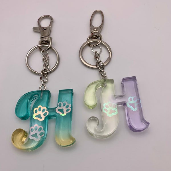 Handmade Epoxy Resin Handwritten Letter Keychain w/ Glitter Paw Prints Birthday Mother’s Day Gifts For Her Unique Style Letter ‘H’ Keychain