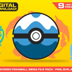 Pokemon Pokeball SVG PNG File Set - Pokeball - Pokemon - Pokemon Birthday - Pokemon PNG - Pokemon Cake Topper - Pokemon Cupcake Topper - Pokemon Decoration -Ultra Ball SVG File - Great Ball SVG - Layered Pokeball Cut File - Master Ball SVG