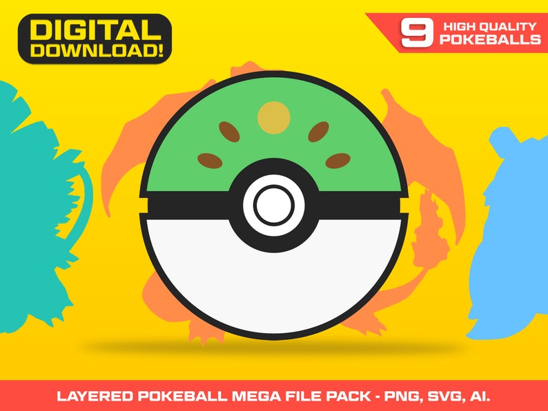 Pokemon Pokeball SVG PNG File Set - Pokeball - Pokemon - Pokemon Birthday - Pokemon PNG - Pokemon Cake Topper - Pokemon Cupcake Topper - Pokemon Decoration -Ultra Ball SVG File - Great Ball SVG - Layered Pokeball Cut File - Master Ball SVG