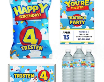 Plantilla de recuerdo para fiesta de cumpleaños de Toy Story: Bolsa de papas fritas, tarjeta (Canva PNG digital)
