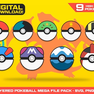 Ensemble de fichiers SVG Pokeball en couches | PNG, svg, ini pour Cricut | Fichier de coupe bricolage Pokemon Style Craft | Svg boule Pokémon