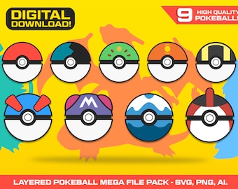 Pokeball SVG Layered File Set | PNG, svg, ai for Cricut | DIY Pokemon Style Craft Cut File | Pokemon Ball svg