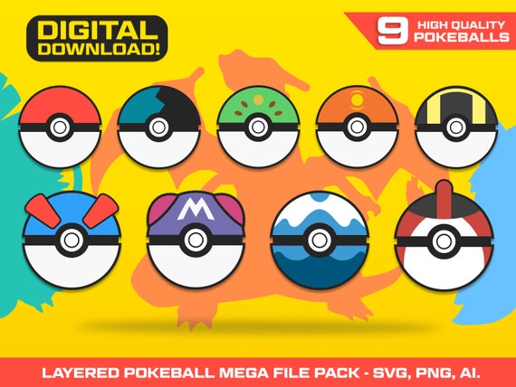 Pokeball SVG Layered File Set | PNG, svg, ai for Cricut | DIY Pokemon Style Craft Cut File | Pokemon Ball svg