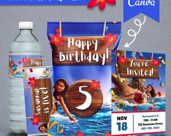 Moana 2 Birthday Party Favor Pack: Canva Templates (Digital Download)