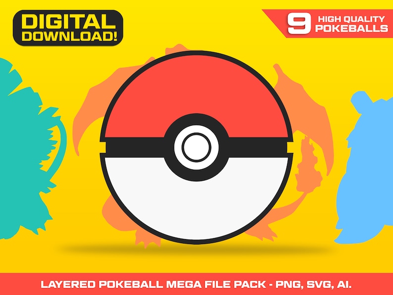 Pokemon Pokeball SVG PNG File Set - Pokeball - Pokemon - Pokemon Birthday - Pokemon PNG - Pokemon Cake Topper - Pokemon Cupcake Topper - Pokemon Decoration -Ultra Ball SVG File - Great Ball SVG - Layered Pokeball Cut File - Master Ball SVG