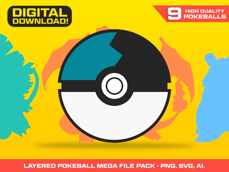 Pokemon Pokeball SVG PNG File Set - Pokeball - Pokemon - Pokemon Birthday - Pokemon PNG - Pokemon Cake Topper - Pokemon Cupcake Topper - Pokemon Decoration -Ultra Ball SVG File - Great Ball SVG - Layered Pokeball Cut File - Master Ball SVG