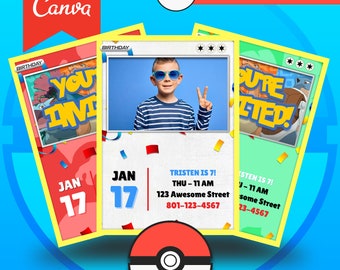 Poke-mon Birthday Invitation: Editable Card Template (Canva)