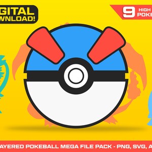 Pokemon Pokeball SVG PNG File Set - Pokeball - Pokemon - Pokemon Birthday - Pokemon PNG - Pokemon Cake Topper - Pokemon Cupcake Topper - Pokemon Decoration -Ultra Ball SVG File - Great Ball SVG - Layered Pokeball Cut File - Master Ball SVG