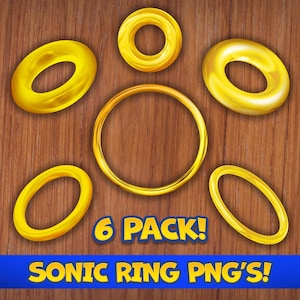 Anelli in stile Sonic PNG / Download digitale per artigianato, decorazioni per torte, decorazioni per feste e progetti fai da te - Confezione da 6 - Anello Sonic PNG - Sonic