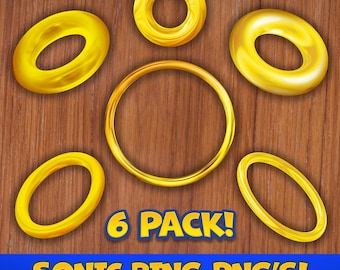 Sonic Style Rings PNG | Digital Download for Crafts, Cake Toppers, Party Decorations, and DIY Projects - 6 Pack - Sonic Ring PNG - Sonic