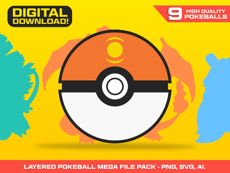 Pokemon Pokeball SVG PNG File Set - Pokeball - Pokemon - Pokemon Birthday - Pokemon PNG - Pokemon Cake Topper - Pokemon Cupcake Topper - Pokemon Decoration -Ultra Ball SVG File - Great Ball SVG - Layered Pokeball Cut File - Master Ball SVG