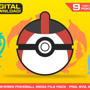 Pokemon Pokeball SVG PNG File Set - Pokeball - Pokemon - Pokemon Birthday - Pokemon PNG - Pokemon Cake Topper - Pokemon Cupcake Topper - Pokemon Decoration -Ultra Ball SVG File - Great Ball SVG - Layered Pokeball Cut File - Master Ball SVG