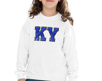 Youth KY Kentucky Wildcats Sweatshirt - Faux Embroidery Sequin Sweatshirt - UK Wildcats - March Madness